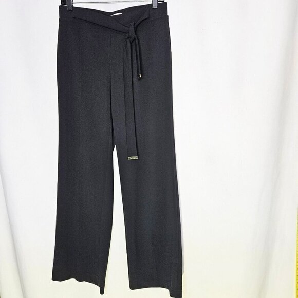CALVIN KLEIN  Black Pull‎ On Pants Straight Leg Elastic Waist Faux Tie SZ XS - Picture 1 of 12